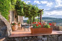 Vine-covered pergola at Podere Felceto